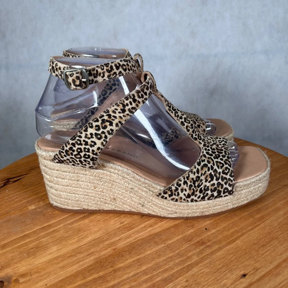 Lucky Brand Valki Wedge Sandals Womens 7M Leopard Print Good Espadrille
